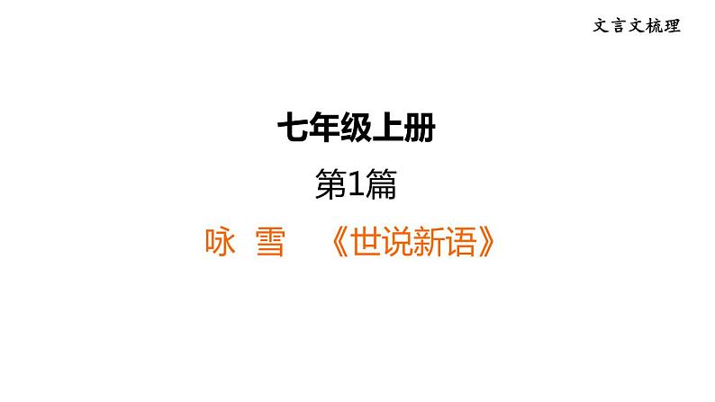 中考语文复习--部编版七年级语文上册文言文复习--《世说新语》二则（咏  雪+陈太丘与友期行）课件PPT第1页