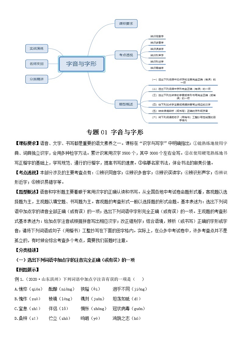 中考语文一轮复习专题01 字音字形 (含详解)第1页