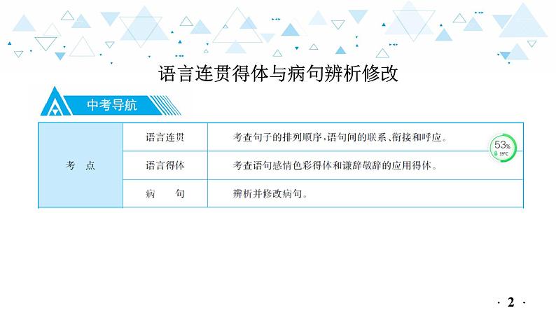 中考总复习语文4.-第一部分 基础知识及运用-语言连贯得体与病句辨析修改-专题一  语言连贯课件第3页