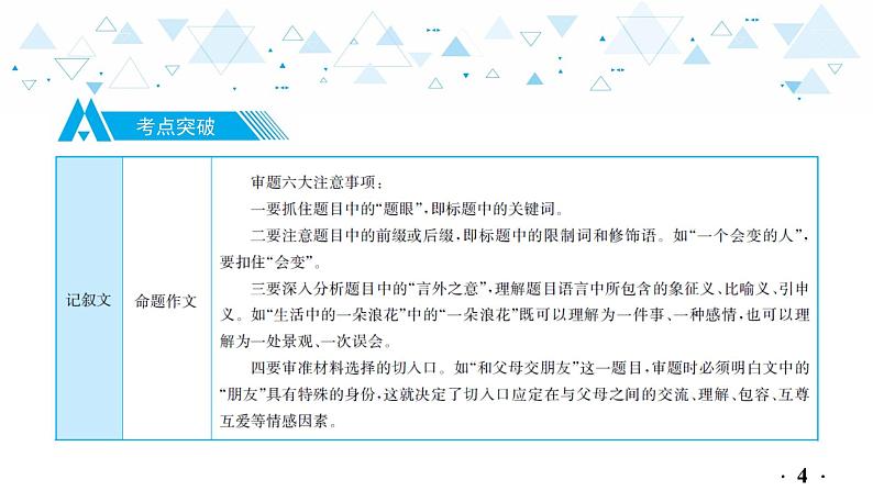 中考总复习语文24.-第四部分 作文-专题一  自我生活  成长经历课件05