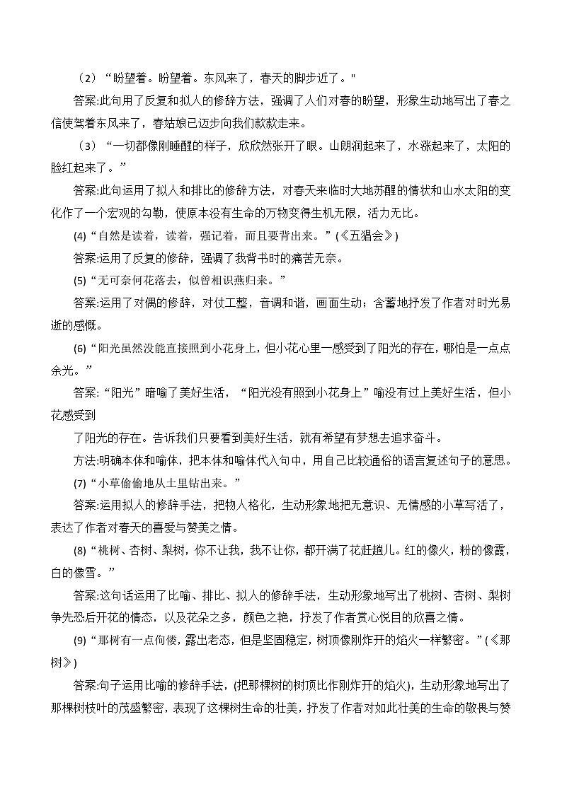 专题43 记叙文阅读之句子赏析-中考语文知识梳理与分类训练（全国通用）原卷版第3页
