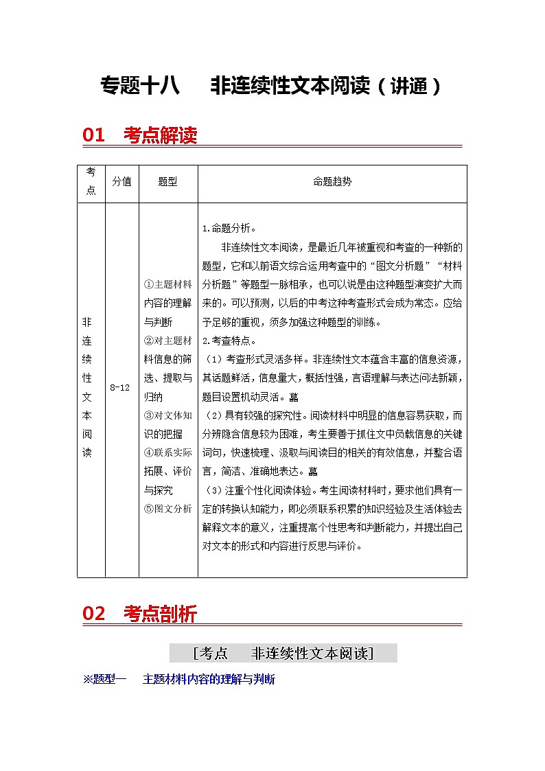 中考语文一轮复习 专题18  非连续性文本阅读（讲通）-【2022讲通练透一轮】01