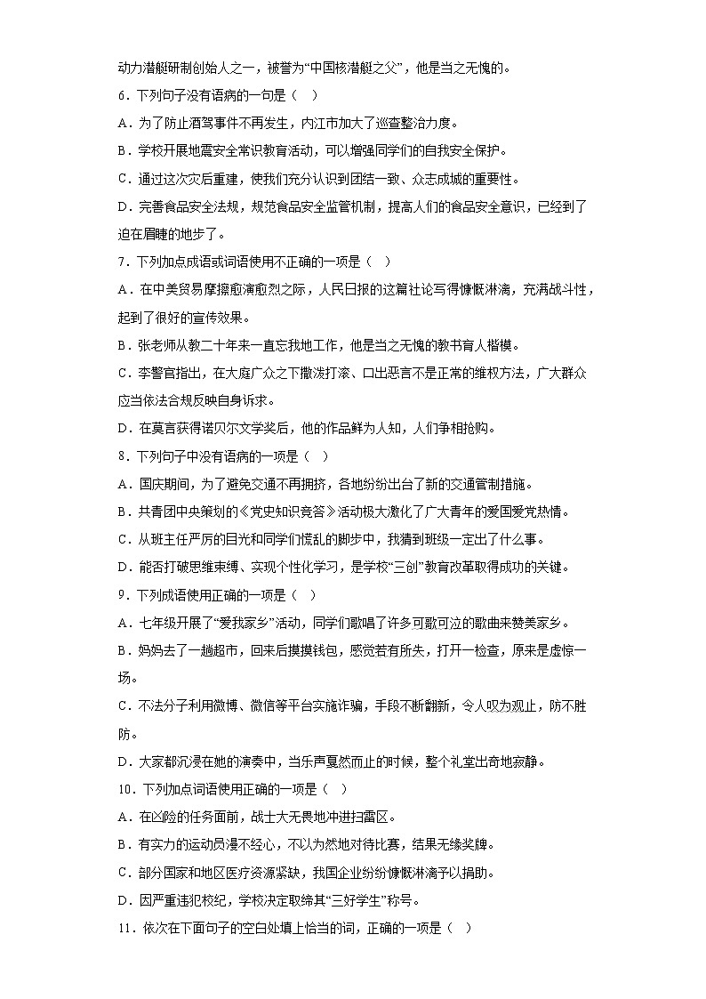 专题02：成语、病句及句子衔接-2022-2023学年七年级语文下册期中专项复习（重庆专用）第2页