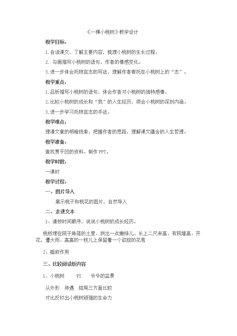 人教版（部编版）初中语文七年级下册 19 一棵小桃树   教案01