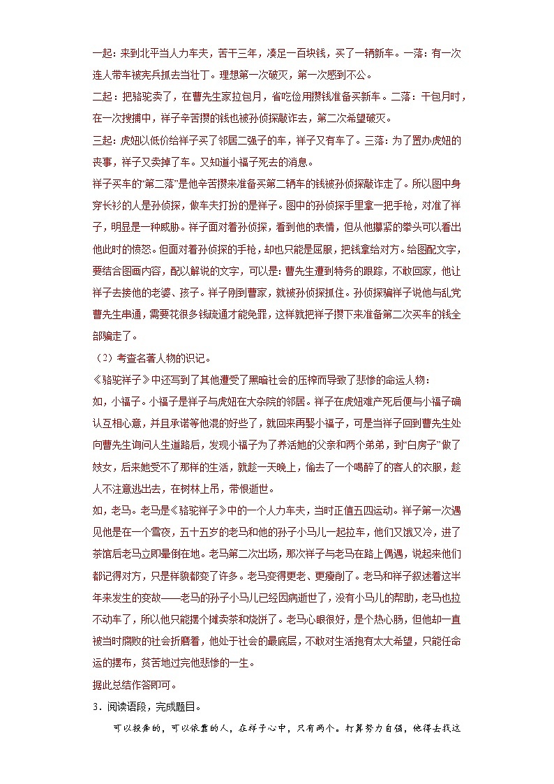 名著导读考前练-2022-2023学年七年级下第一次月考试题（解析版）第3页