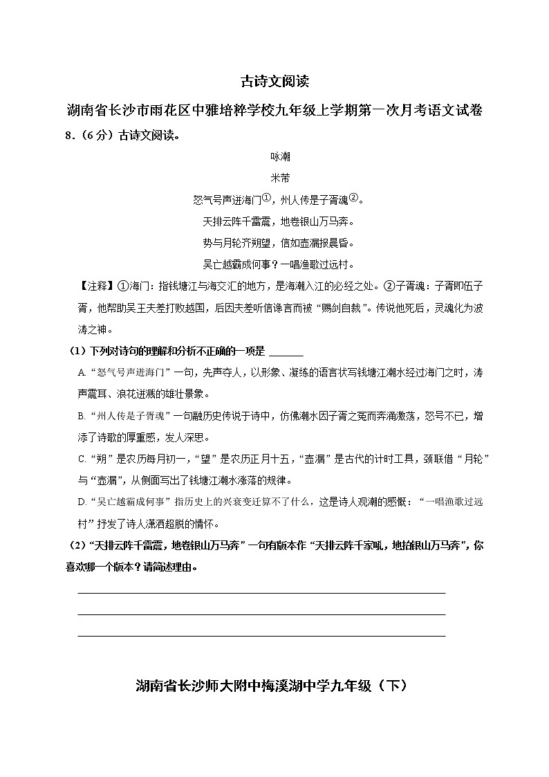 专题03：古诗文阅读（原卷版）第1页