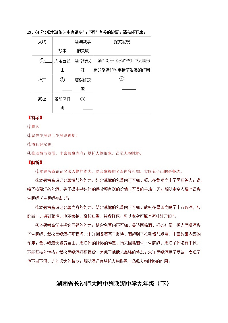 专题07：名著阅读-九年级语文下学期第一次月考复习专题（长沙专用）02