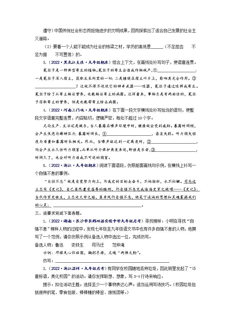 专题四 选用、仿句、变换句式-2022-2023学年中考语文一轮复习强化训练（全国版）（原卷版）第3页