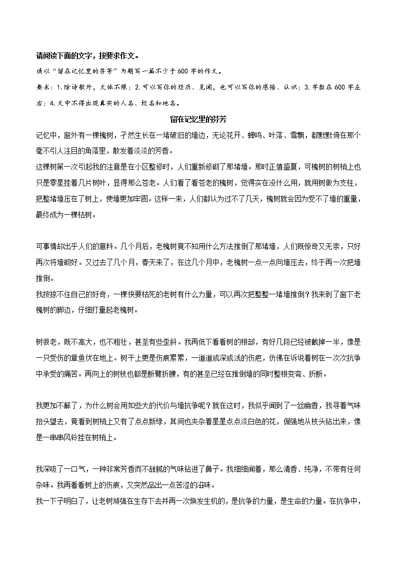 专题01  《留在记忆里的芬芳》《人生就是一场考试》《走着走着花就开了》《我迎来了光明》《初心依然》-冲刺中考语文考场作文必背范文100篇第1页