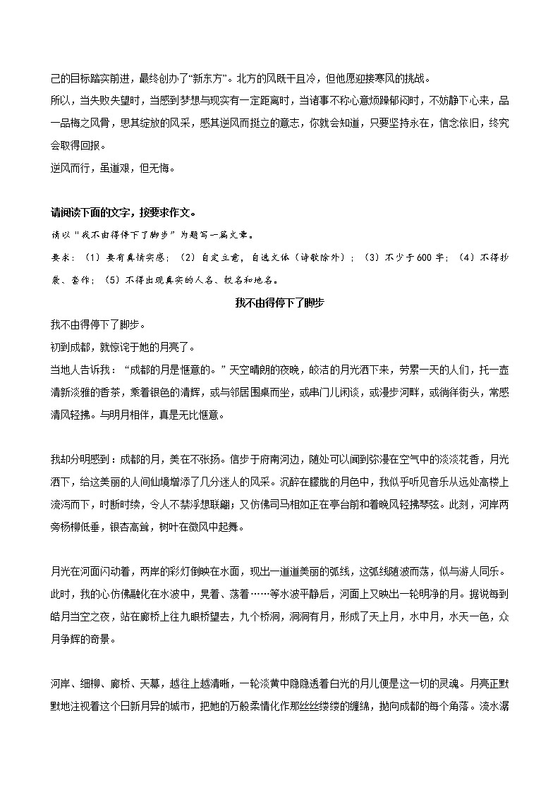 专题08  《逆风而行》《我不由得停下了脚步》《我在捍卫自尊》《经历了我才发现》《我有我的美丽》-冲刺中考语文考场作文必背范文100篇第2页