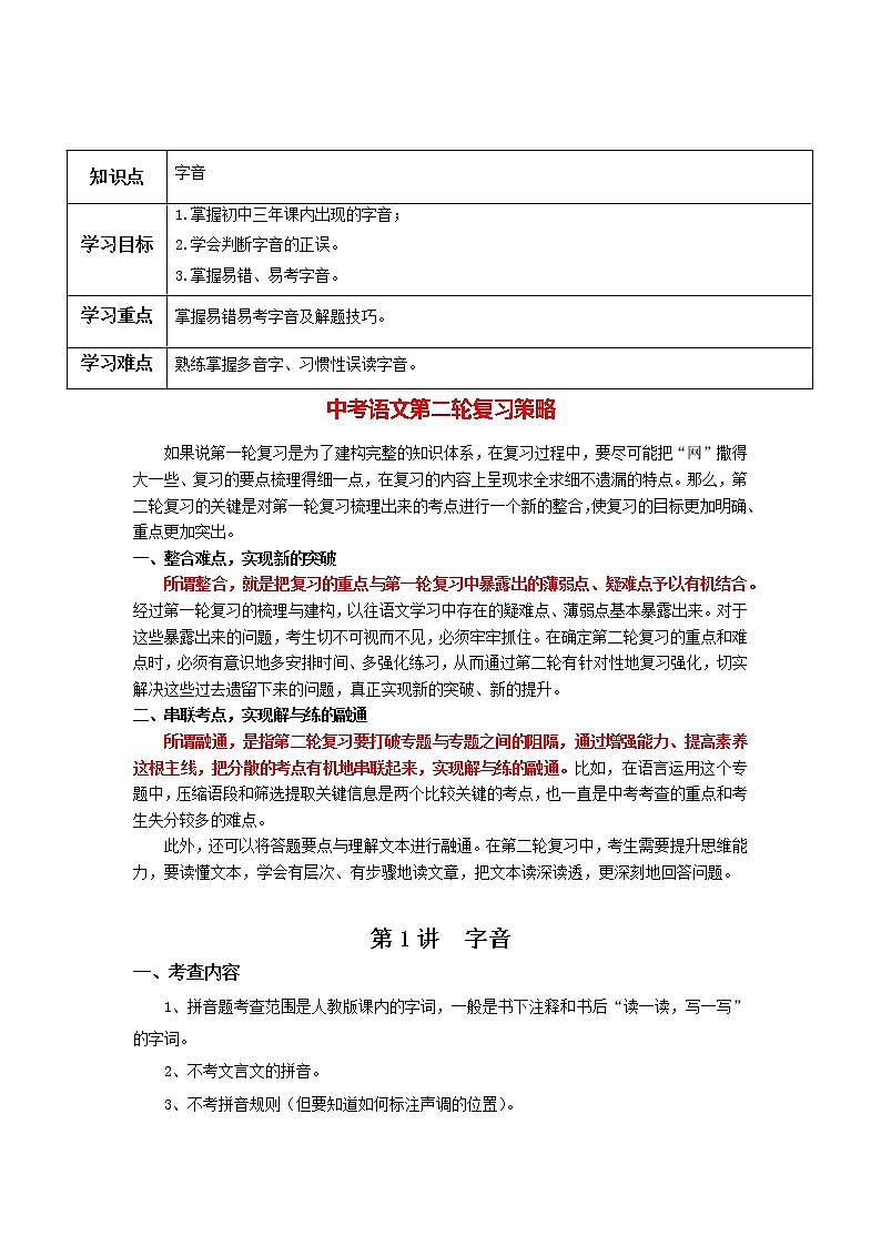 中考语文二轮复习【讲通练透】第1讲  字音01