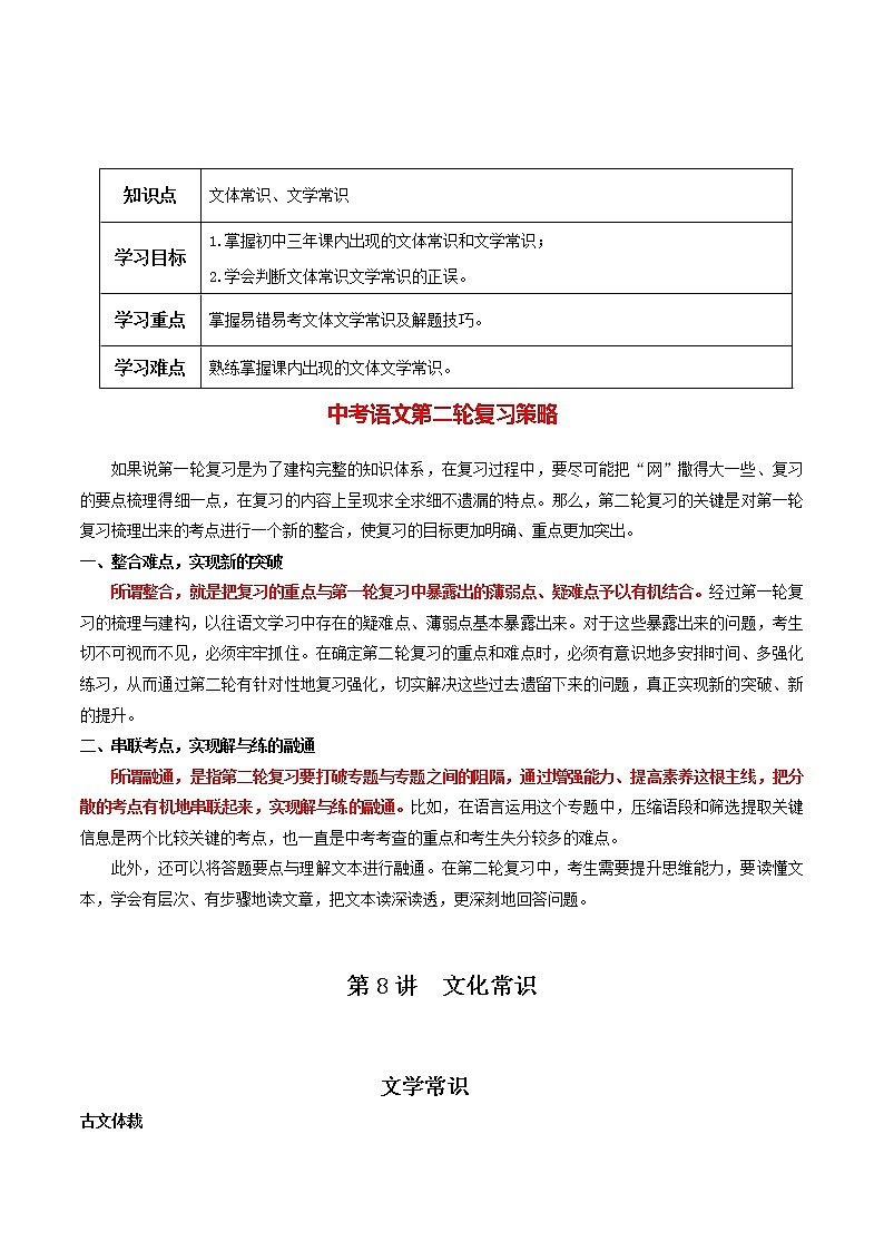 中考语文二轮复习【讲通练透】第8讲  文化常识01