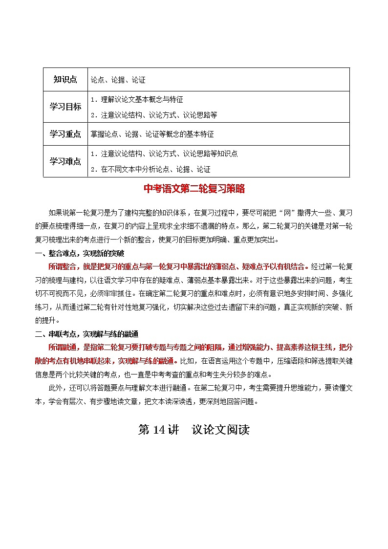 中考语文二轮复习【讲通练透】第14讲  议论文阅读01