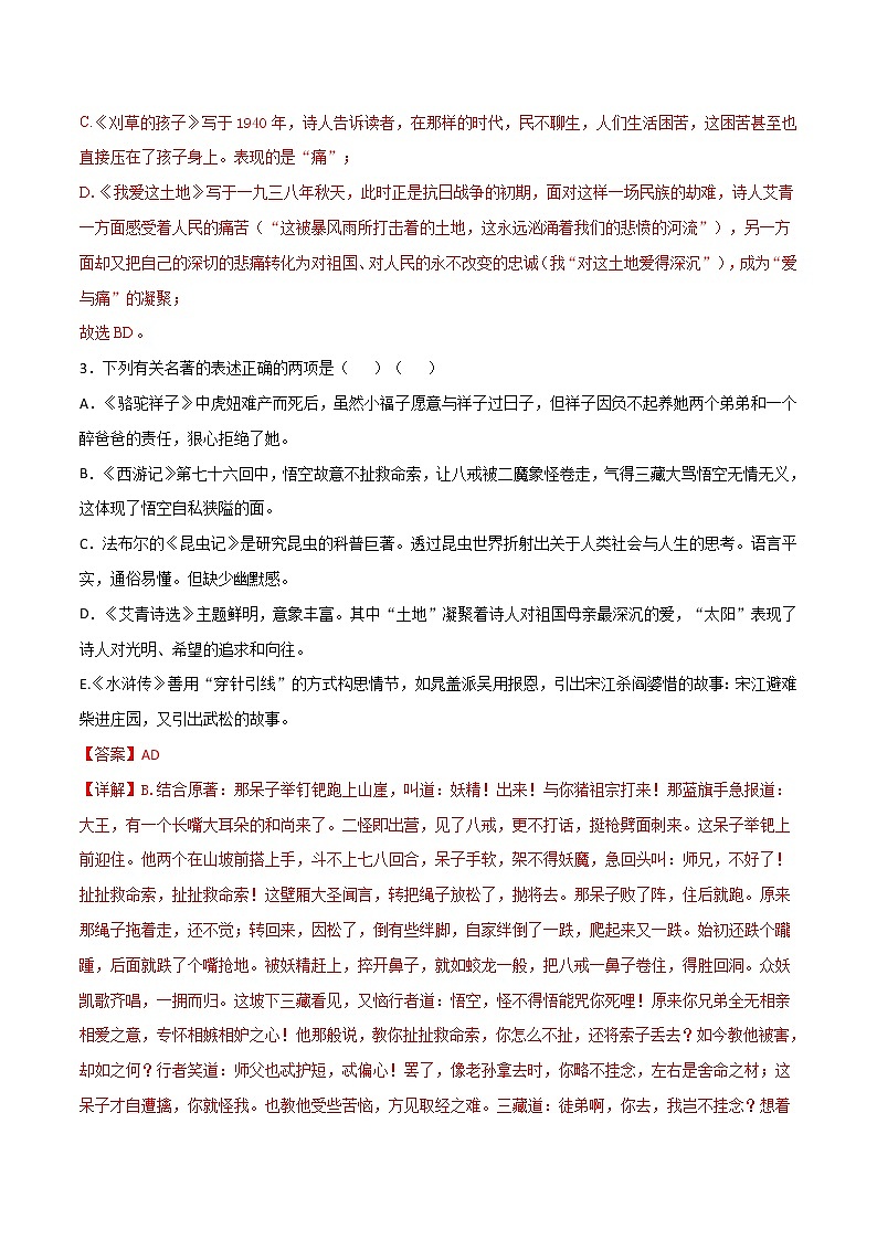 专练10 九上《艾青诗选》中考语文综合性学习专练（全国通用）（解析版）第3页