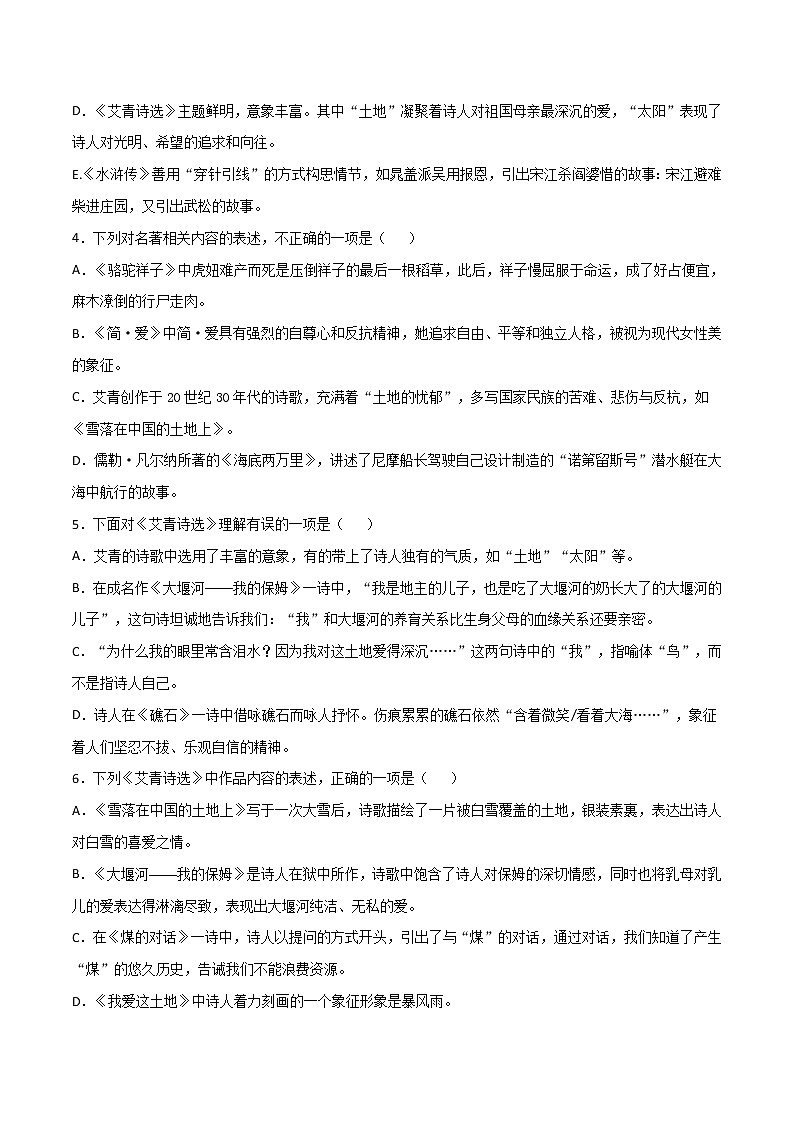 专练10 九上《艾青诗选》中考语文综合性学习专练（全国通用）（原卷版）第3页