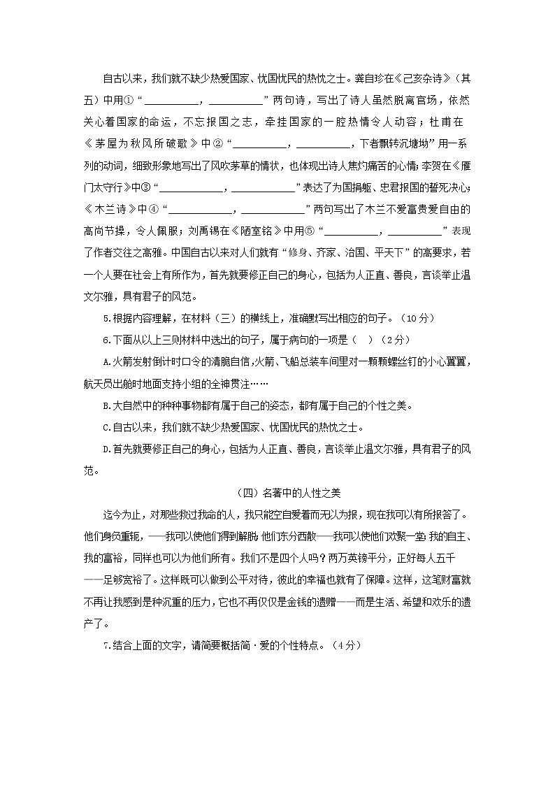 2023年广西北部湾经济区初中学业水平考试语文模拟试题（四）（含答案）第2页