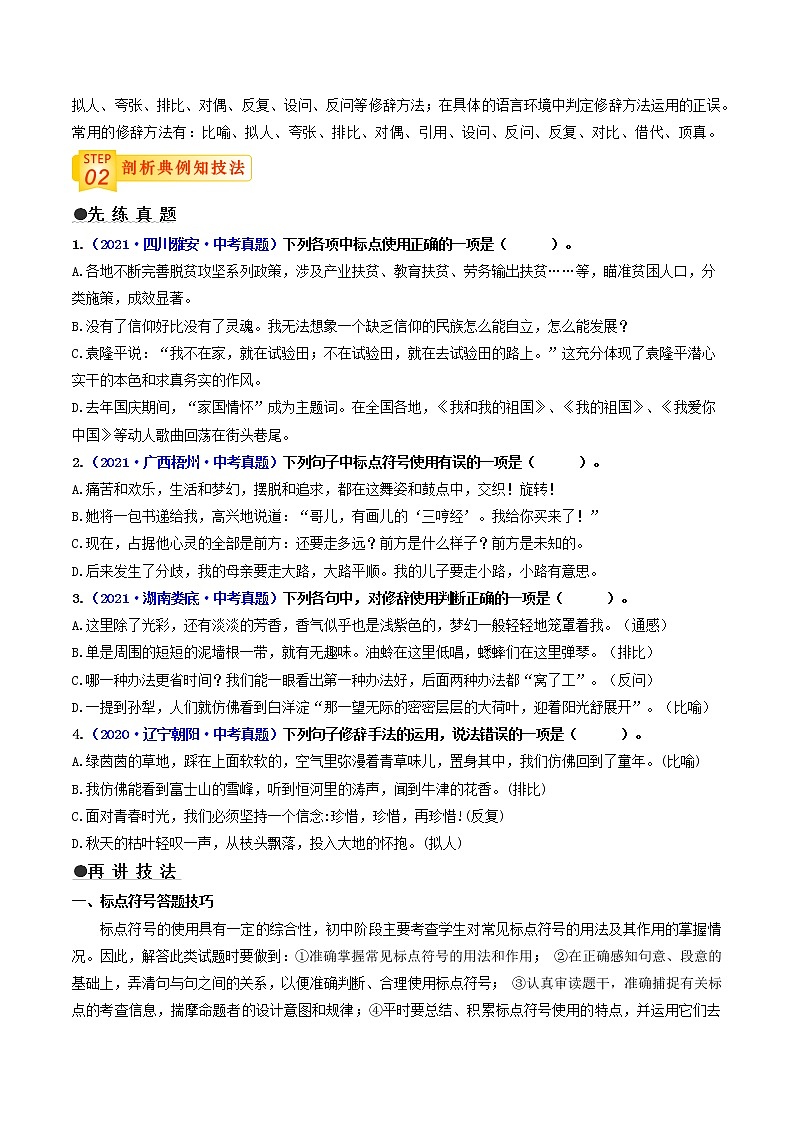 中考语文三轮冲刺过关 查补易混易错点03   标点与修辞（学生版）第2页