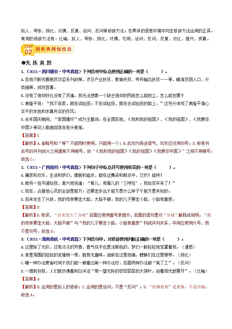 中考语文三轮冲刺过关 查补易混易错点03   标点与修辞（教师版）第2页