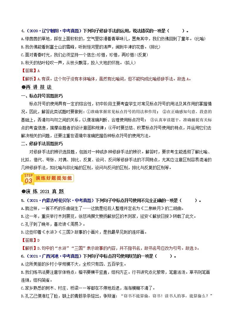 中考语文三轮冲刺过关 查补易混易错点03   标点与修辞（教师版）第3页