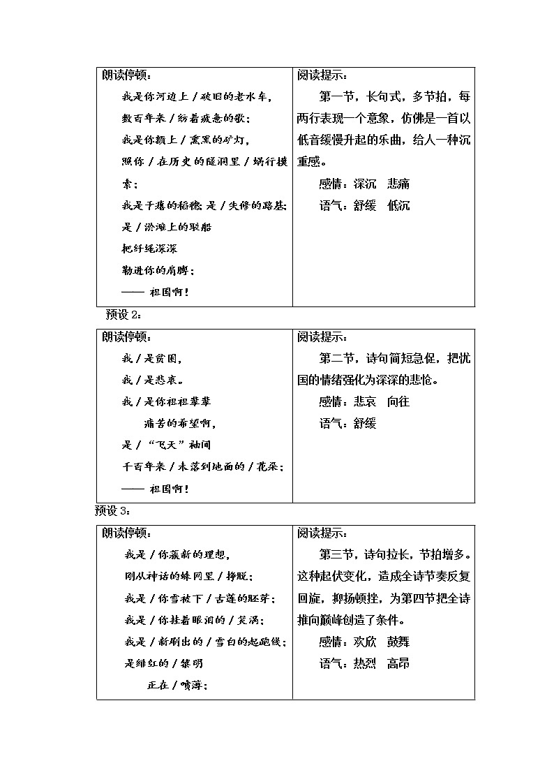第1课《祖国啊，我亲爱的祖国》教学设计 部编版语文九年级下册03