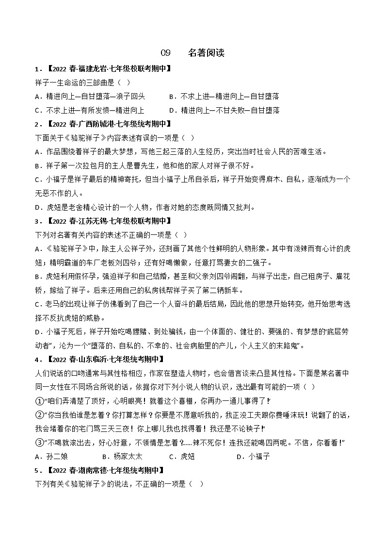 专题09 名著阅读-2022-2023学年七年级语文下册期中专项复习（全国通用）含解析第1页