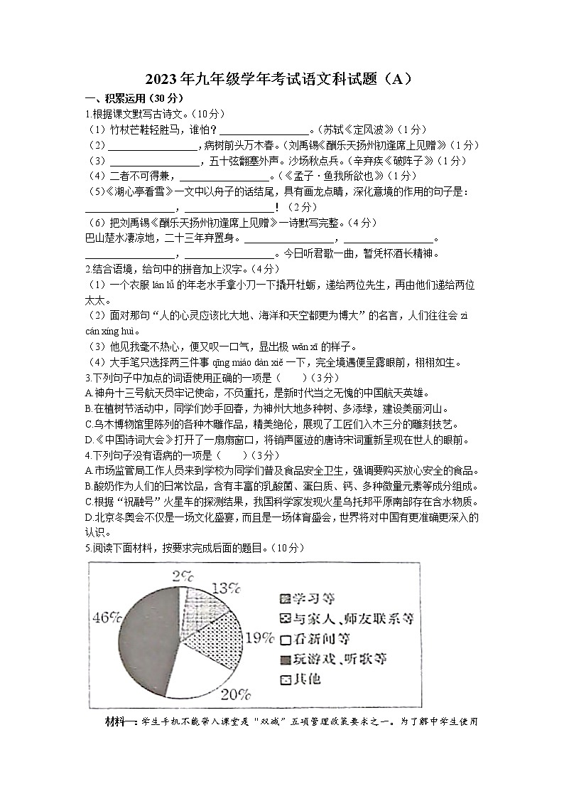 广东省汕头市潮阳区2022-2023学年九年级下学期月考语文试题01