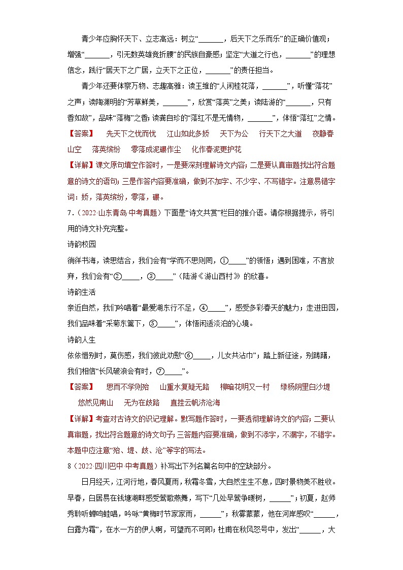 默写（真题及模拟）-备战2023年中考语文一轮复习通关训练（解析版）第3页