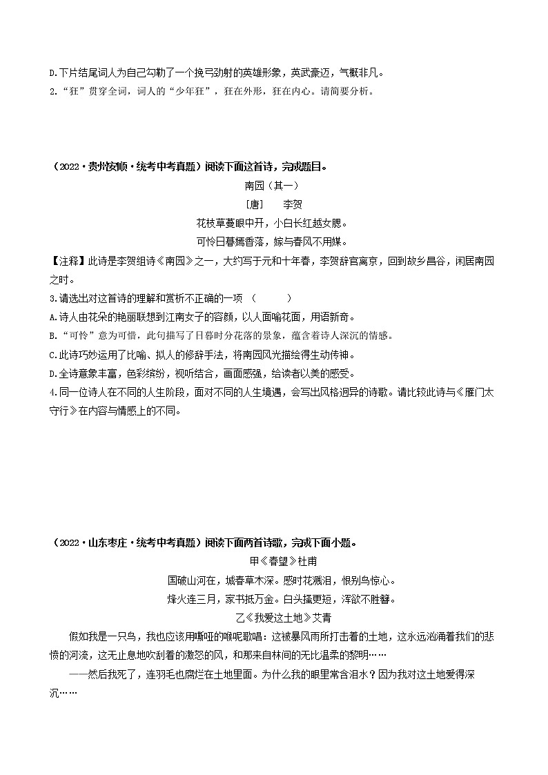 重点01 诗词曲阅读（原卷版+解析版）-2023年中考语文【热点·重点·难点】专练（全国通用）02