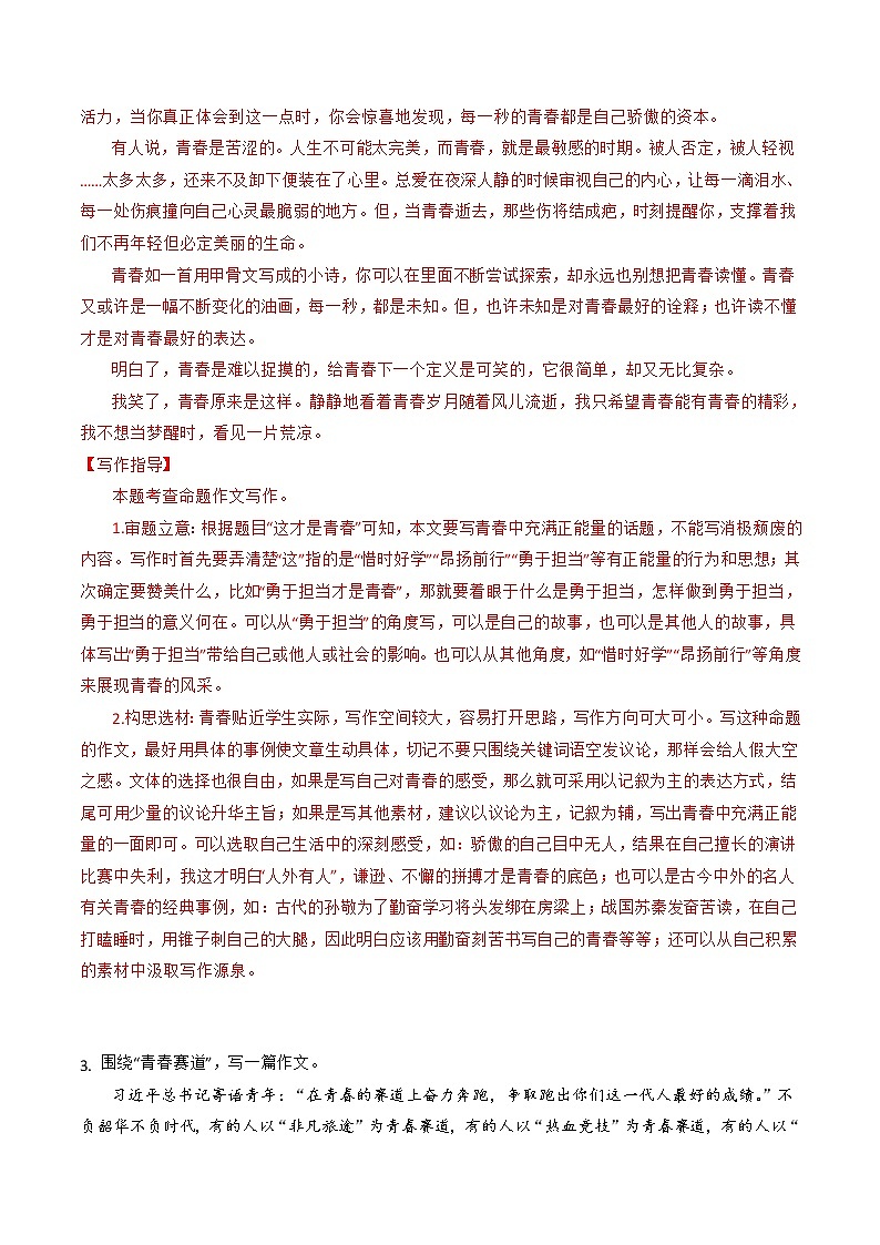 专题05+青春篇-【必背、必备】备战2023年中考语文热点主题作文范文及写作指导03