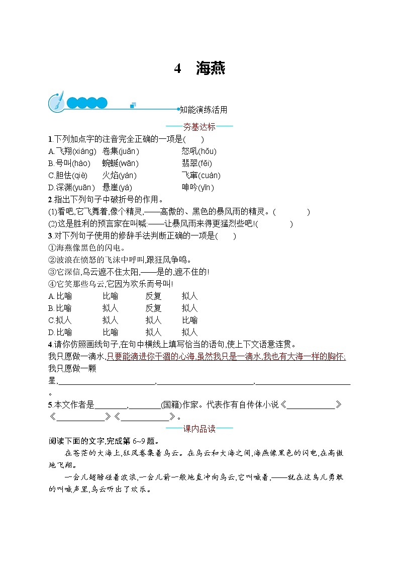 部编九年级语文下册4　海燕同步练习01