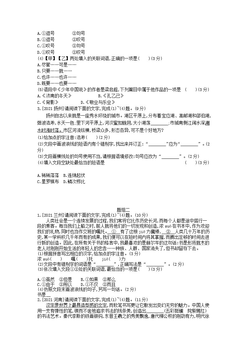 中考语文第二部分语文积累与运用专题一语段综合作业第2页