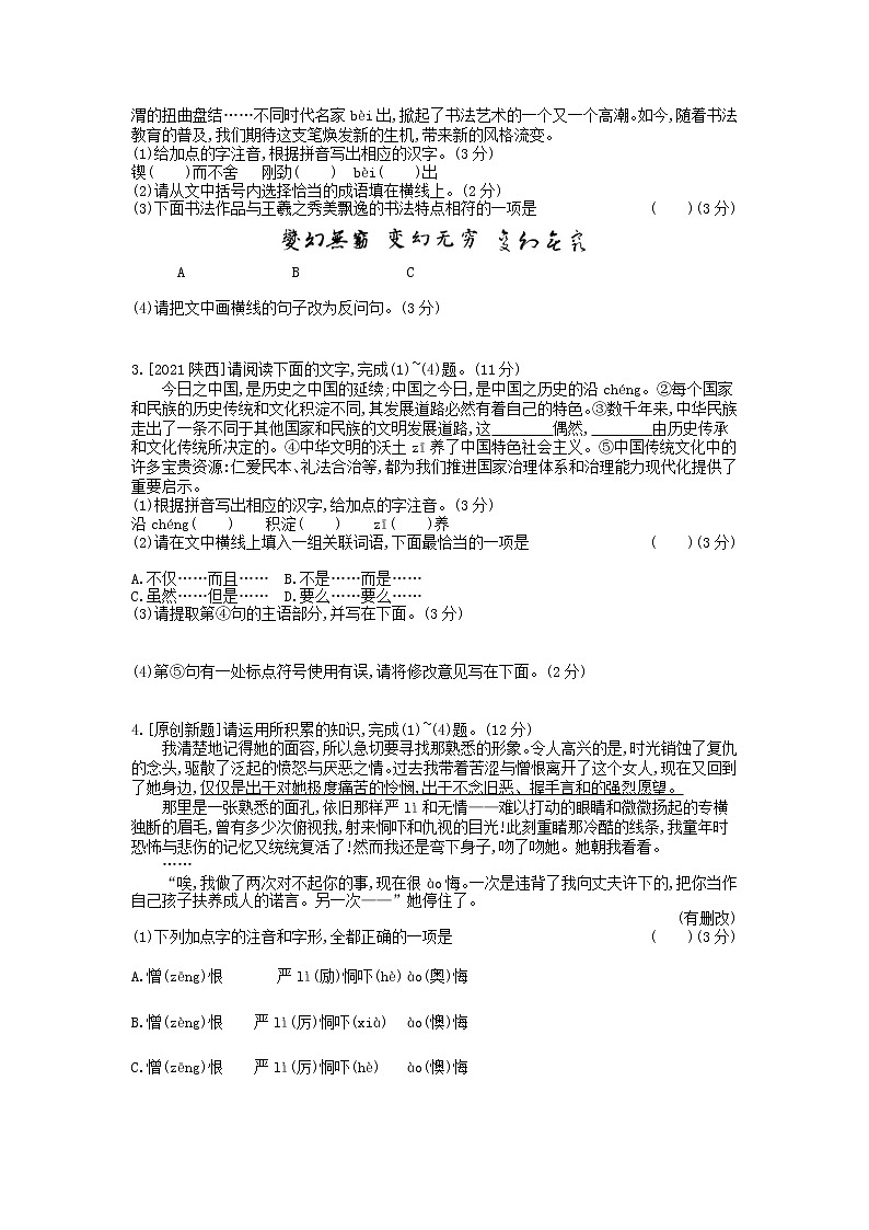 中考语文第二部分语文积累与运用专题一语段综合作业第3页