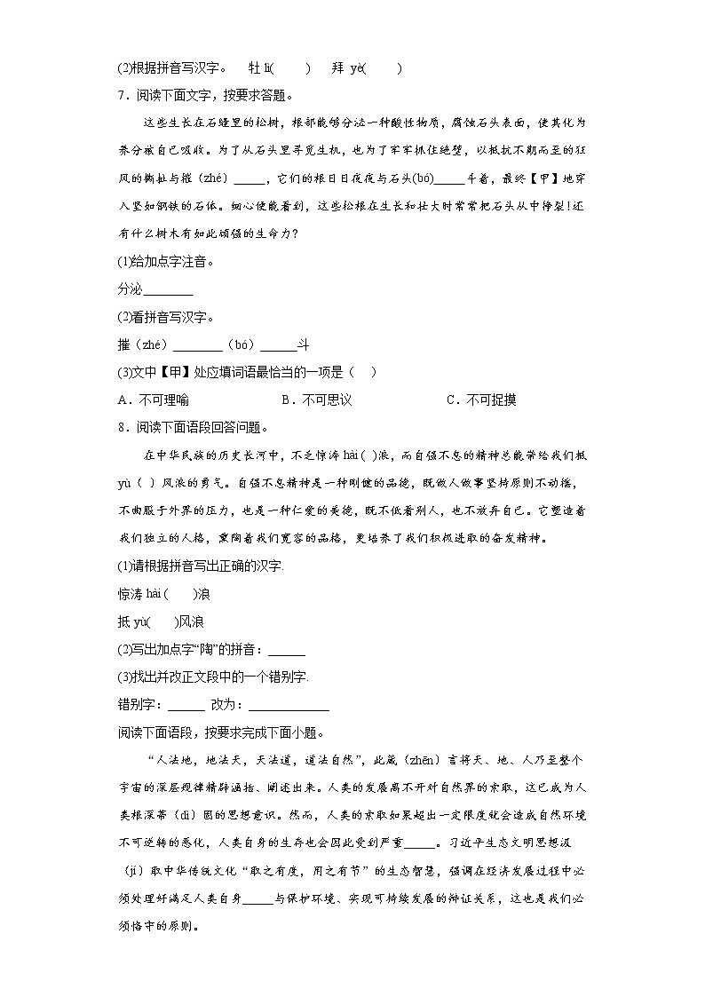 中考语文复习--基础知识综合练(有答案解析)第3页