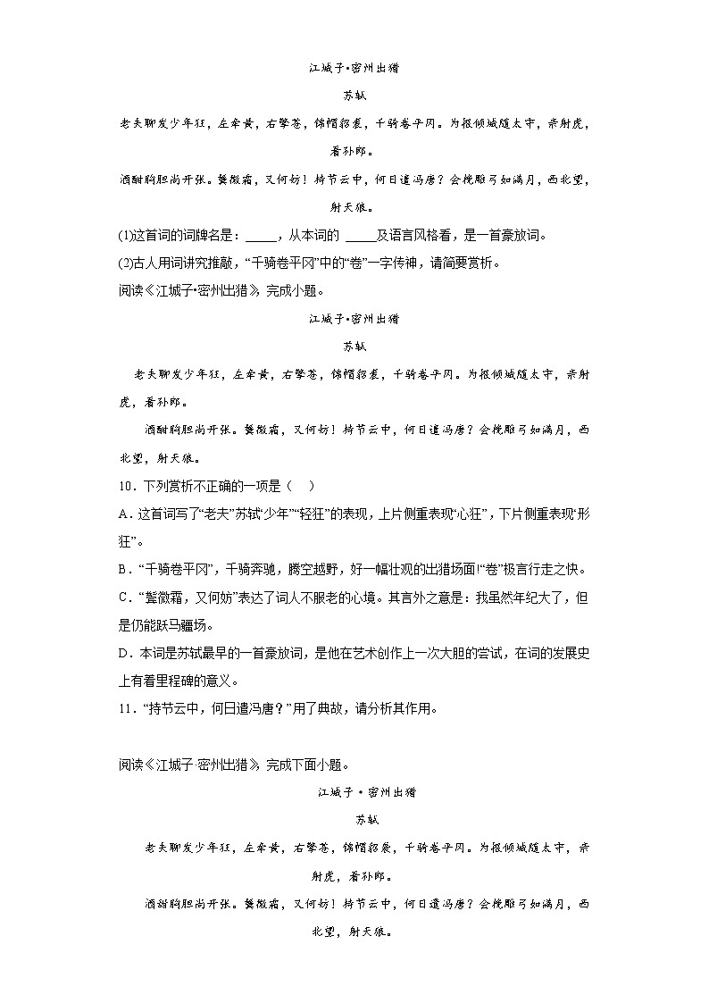 中考语文复习--九下课内古诗词鉴赏专项练（一）(有答案解析)第3页