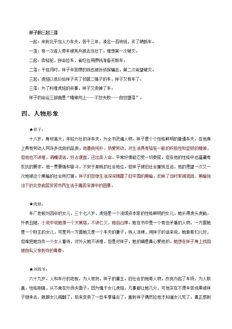 《骆驼祥子》-初中语文名著导读之思维导图+知识点汇总+考点速记+习题演练（原卷版）第3页