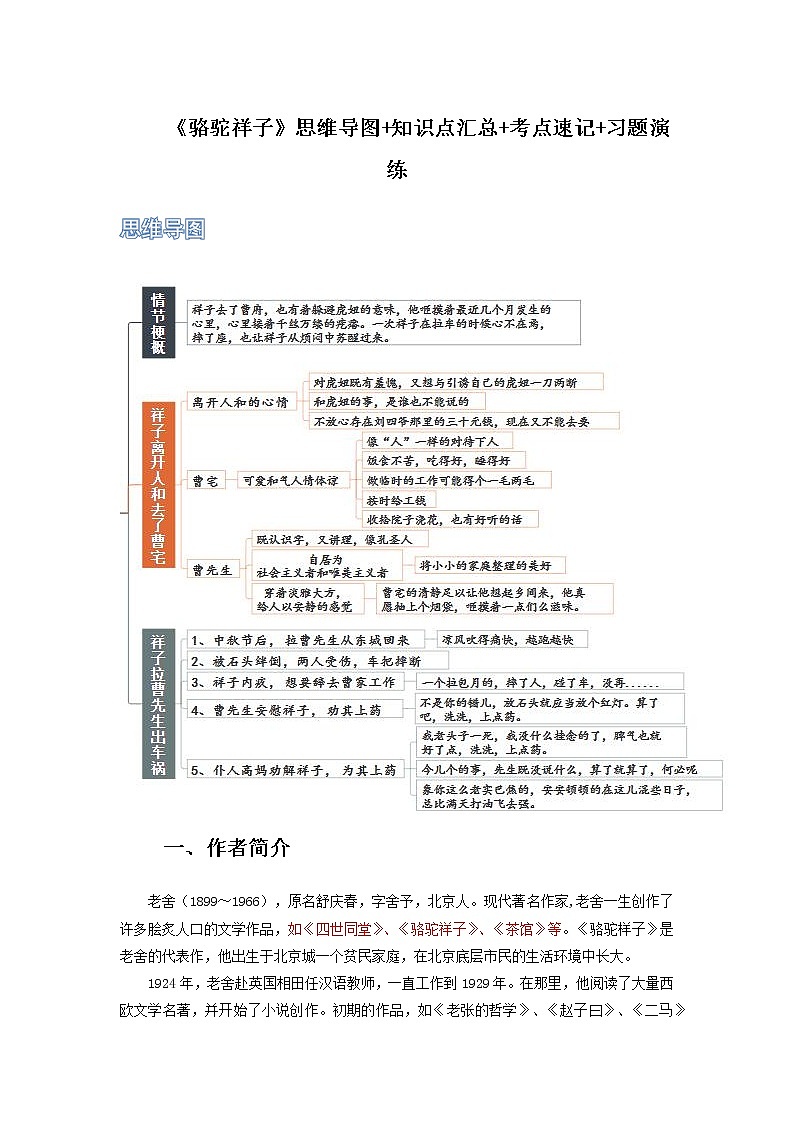 《骆驼祥子》-初中语文名著导读之思维导图+知识点汇总+考点速记+习题演练（解析版）第1页