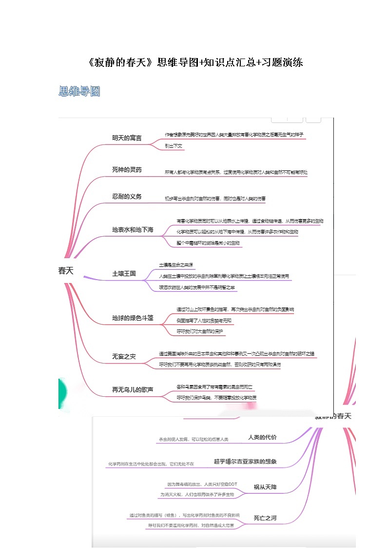 《寂静的春天》（原卷版+解析版）-初中语文名著导读之思维导图+知识点汇总+考点速记+习题演练01