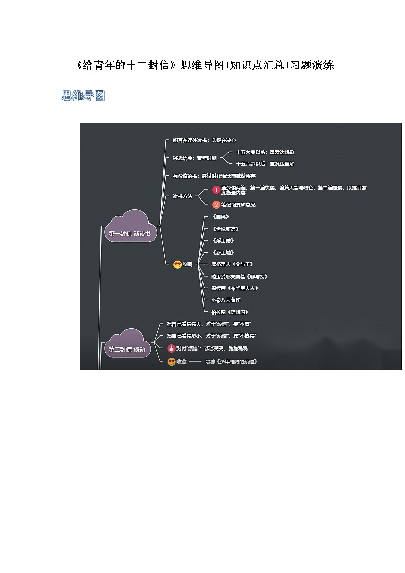 《给青年的十二封信》（原卷版+解析版）-初中语文名著导读之思维导图+知识点汇总+考点速记+习题演练01