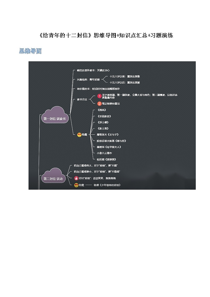 《给青年的十二封信》（原卷版+解析版）-初中语文名著导读之思维导图+知识点汇总+考点速记+习题演练01