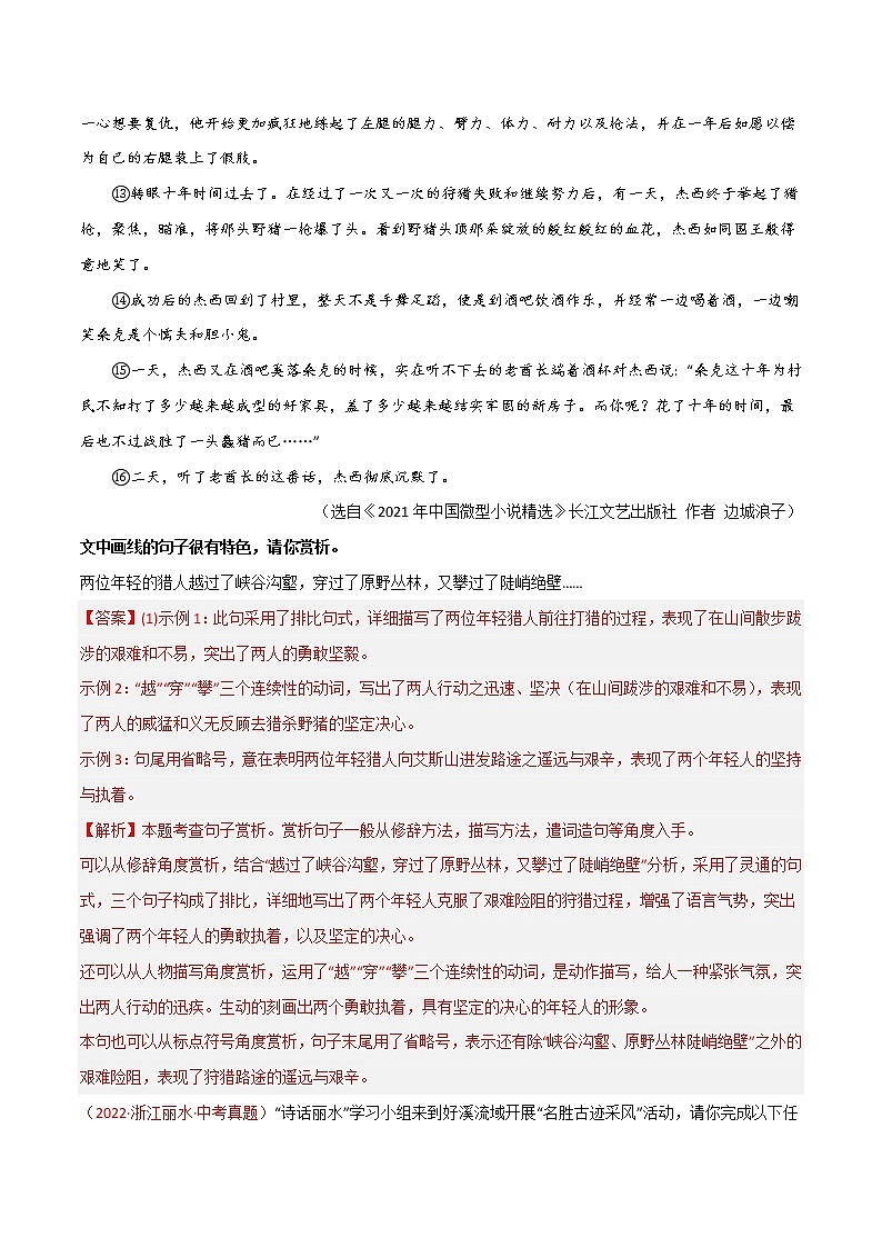 【浙江专用】2023年中考语文易错题汇编——06 记叙文阅读之句子赏析（原卷版+解析版）02
