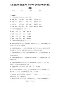 山东省临沂市兰陵县2021-2022学年七年级上学期期中语文试题(word版 含答案)