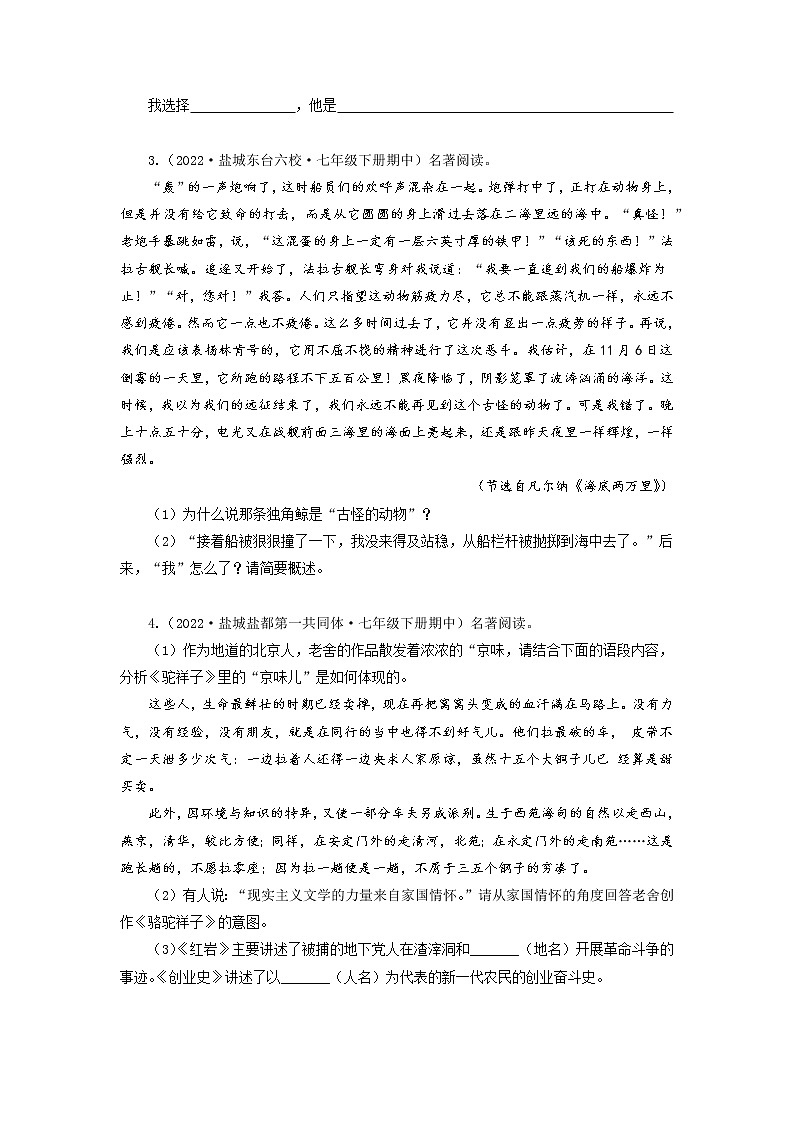 专题04：名著阅读-2022-2023学年七年级语文下学期期中期末专题训练与模拟测试（江苏专用）原卷版第2页
