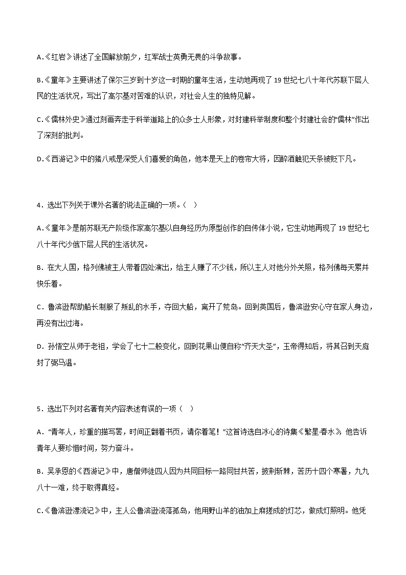 《童年》精选练习-中考一轮复习第二弹：名著导读  （学生版）第2页