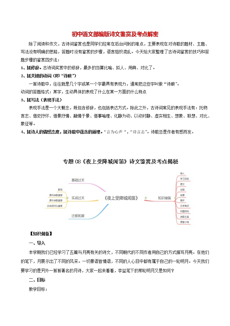 部编版初一语文上册诗文鉴赏及考点解密  专题08《夜上受降城闻笛》诗文鉴赏及考点揭秘01