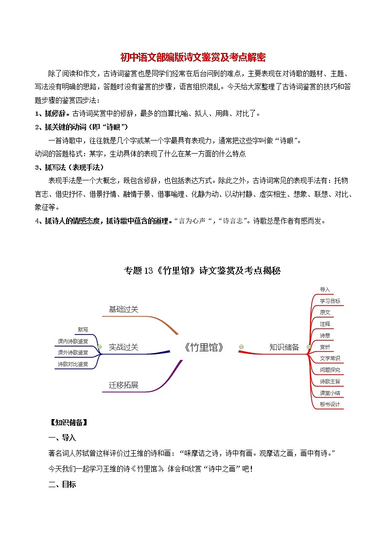 部编版初一语文下册诗文鉴赏及考点解密  专题13《竹里馆》诗文鉴赏及考点揭秘01
