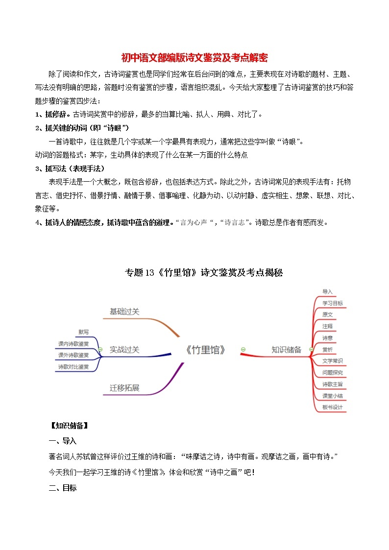 部编版初一语文下册诗文鉴赏及考点解密  专题13《竹里馆》诗文鉴赏及考点揭秘01