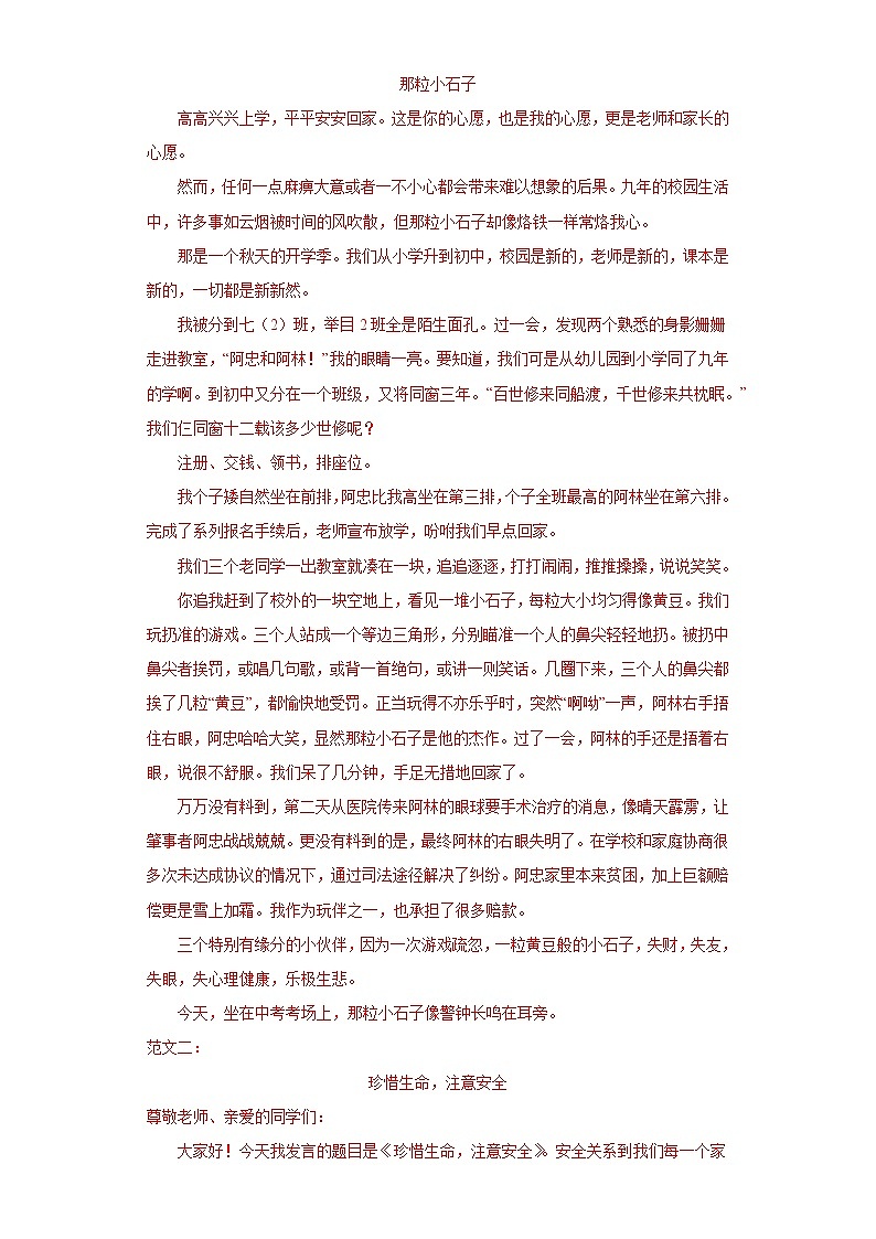 作文练习-2023年中考语文考前专项练习（浙江金华）02