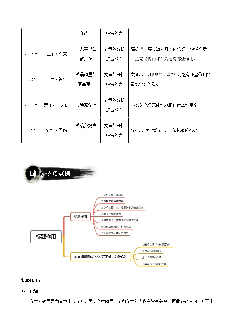 第03讲：标题的作用（讲解）（教师版+学生版）-2023年中考语文记叙文阅读黄金技巧十讲02