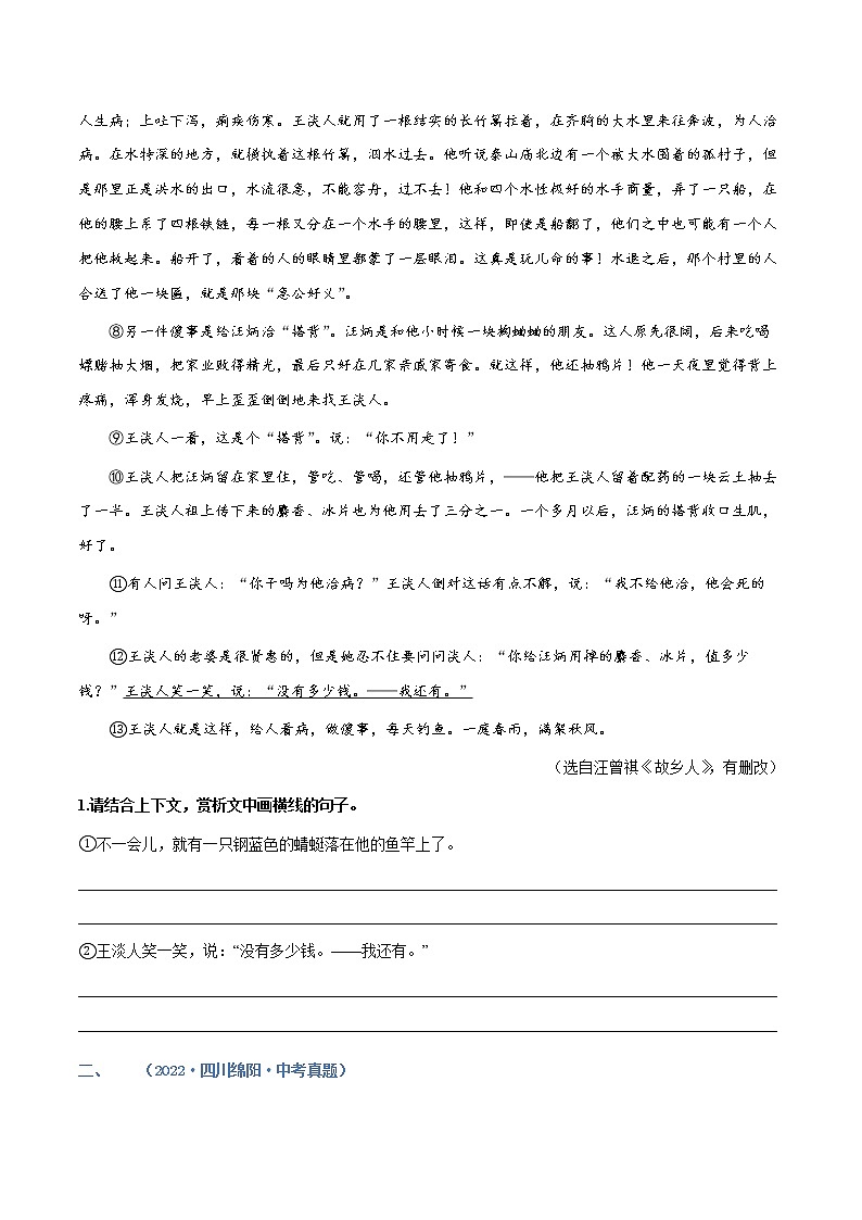 第06讲：赏析文章语言（练习）（教师版+学生版）-2023年中考语文记叙文阅读黄金技巧十讲02