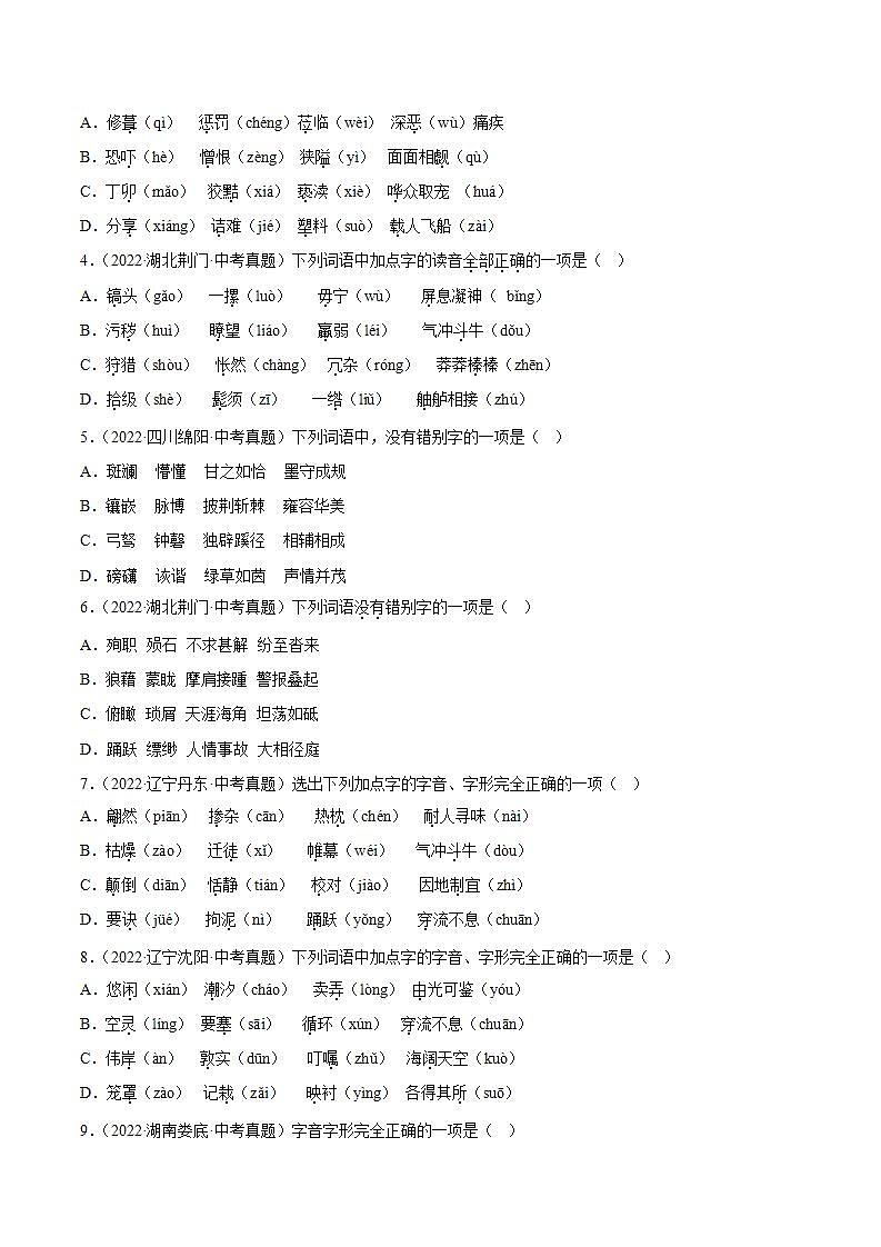 专题01  字音字形【习题精练】-备战2023年中考语文一轮复习考点帮（全国通用）（原卷版）第2页